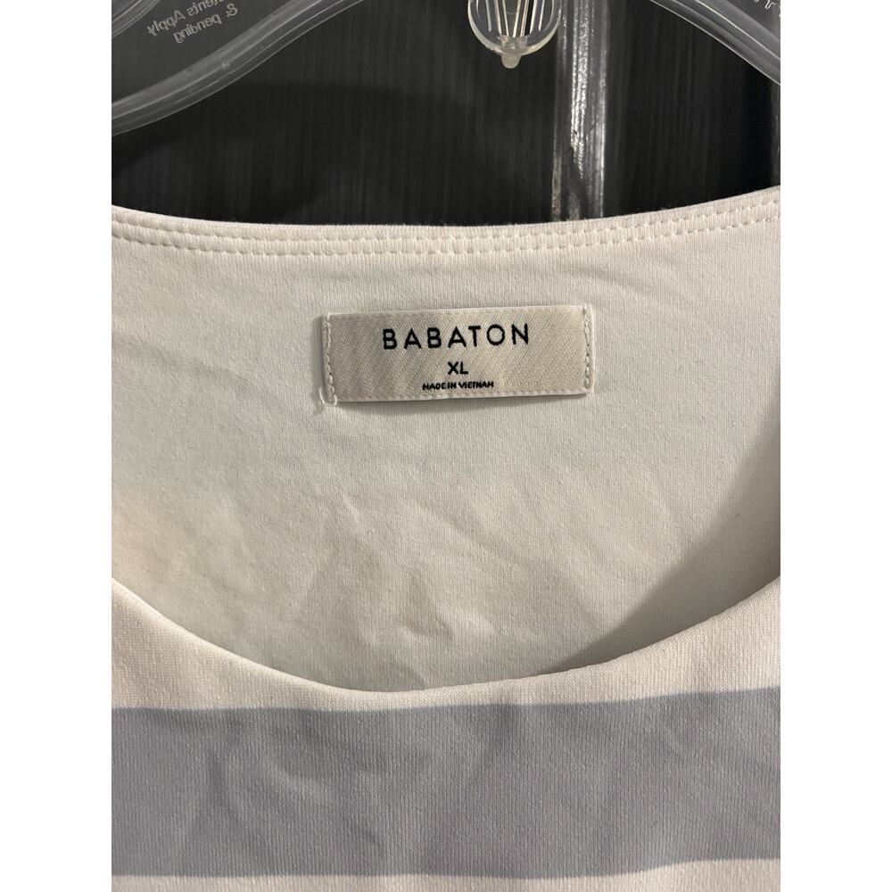 Aritzia Babaton Contour Crew Short Sleeve Bodysuit White Blue Stripes XL - Picture 3 of 6